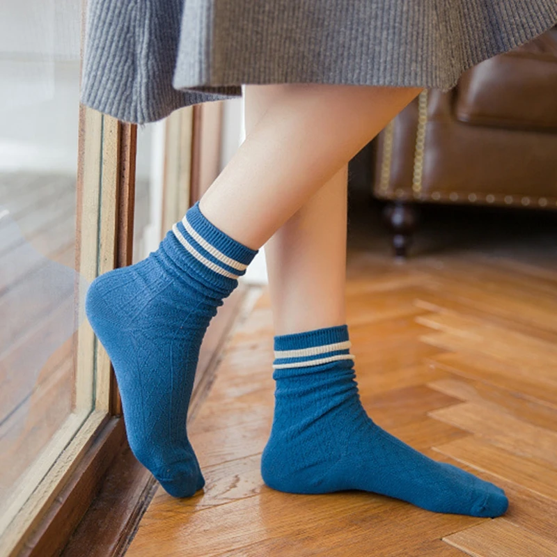 Хлопковые женские носки с двумя полосками в ретро стиле модные без пятки на весну