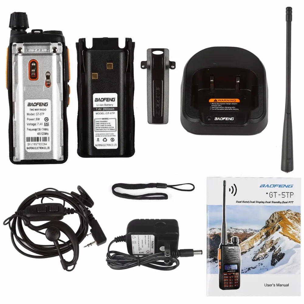 Baofeng GT-5TP Tri-Мощность 1/4/8 Вт Dual Band VHF/UHF 136-174/400-520 МГц двухстороннее радио иди и болтай Walkie Talkie “иди и GT-5 Win10 Кабель для программирования