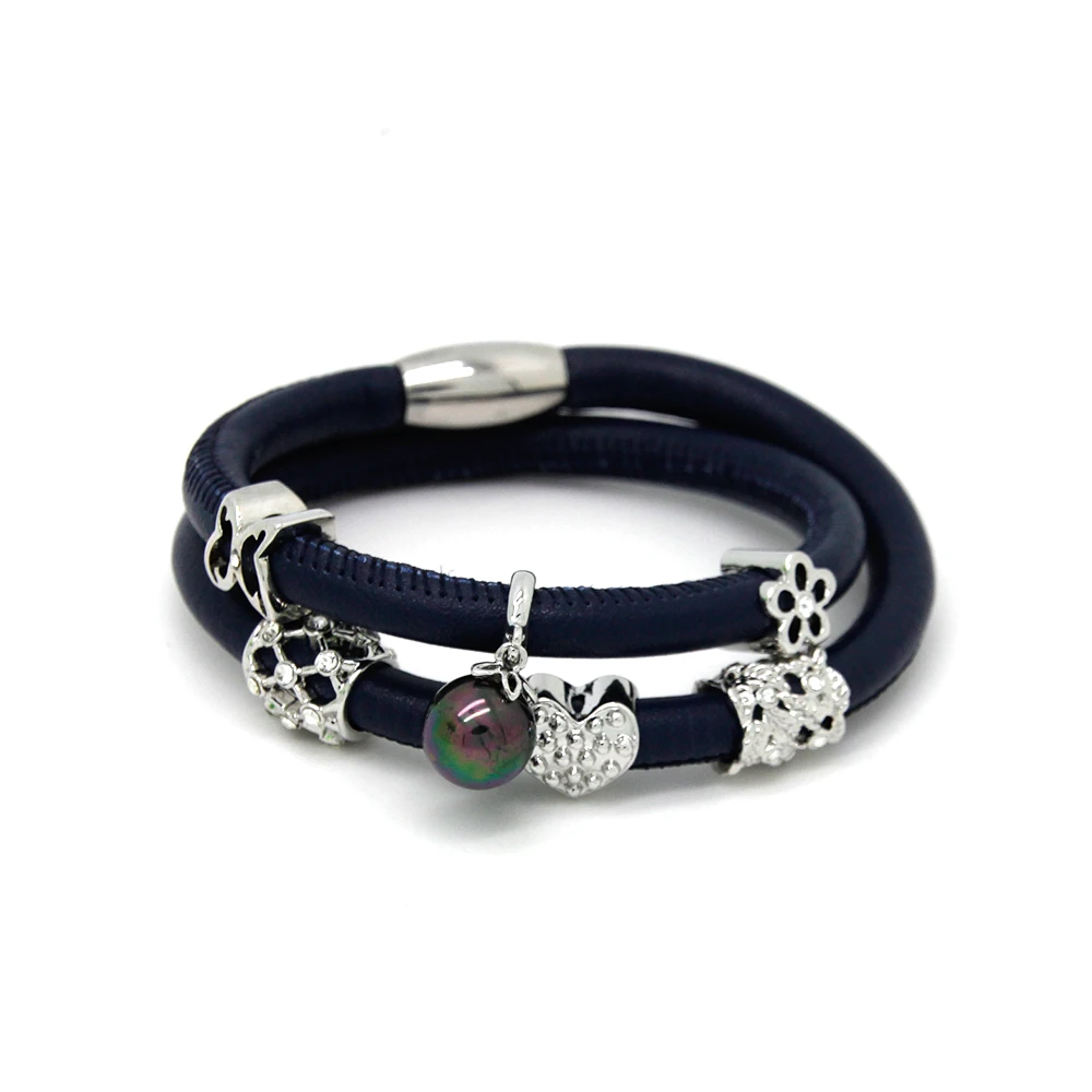 Black Double Endless Bracelets Wrap Leather with 6 pcs Interchangeable