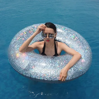

Newest Giant Gold Pink SPARKLY Swimming Ring With Colorful Glitters Luxury 110cm Inflatable Pool Float Raft Tube for Adults