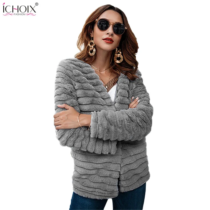 brown Court Peluche Femelle Hiver Épais 2018 De Survêtement Fausse Longues Grey Manches Élégant Chaud Faux Lapin Femmes Veste Fourrure Pardessus Manteau En TqaT1Zw