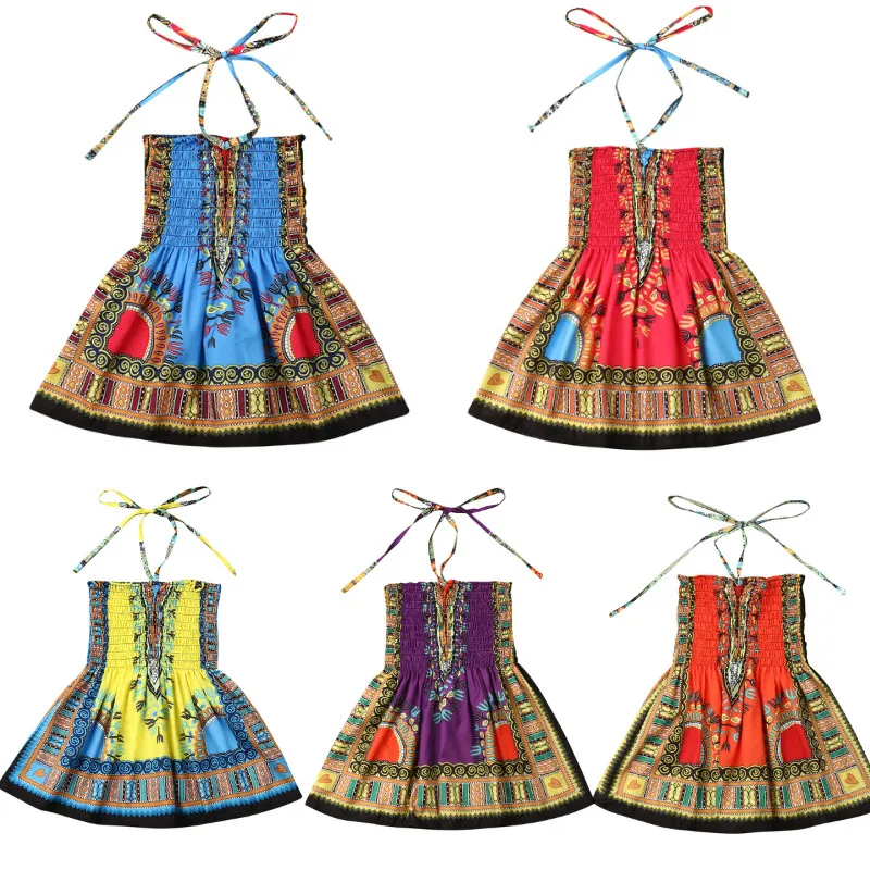

2019 African Style Kids Dresses Baby Girls Sleeveless Draped Casual Summer Dress Children Baby Girl Clothing 1-7Y