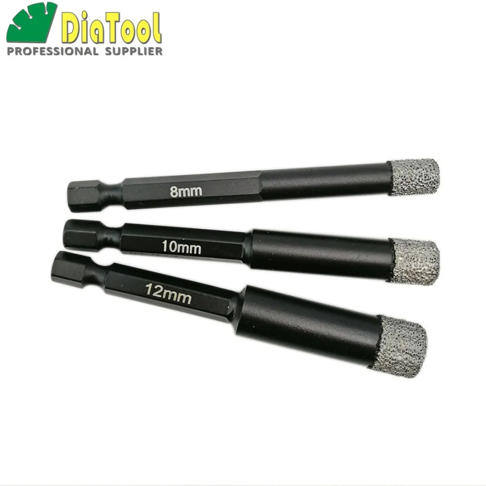 

3pcs 8mm+10mm+12mm professional quality Vacuum brazed diamond core bits with qucik fitting shank, dry drilling bits