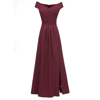 

2020 new word shoulder satin slits slim evening dress toast clothing bridesmaid long dress Europe and America was thin CD1682