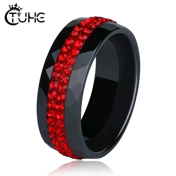 

2019 New Fashion Red Crystal Ceramic Rings Women Jewelry Two Row Red Crystal Fashion Women Finger Rings Never Fade Color Jewelry