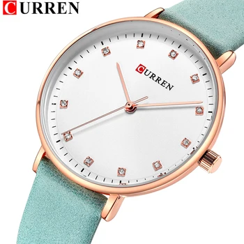 

Womens Watches Slim Leather Quartz Watch For Women CURREN Ladies Diamond Wristwatch Female Clock Girls Gift Relogio Feminino
