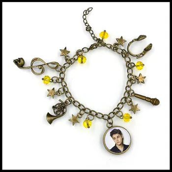 Drop shipping Justin Bieber inspirational CHARM BRACELET SINGER MUSIC microphone jewelry  BF219