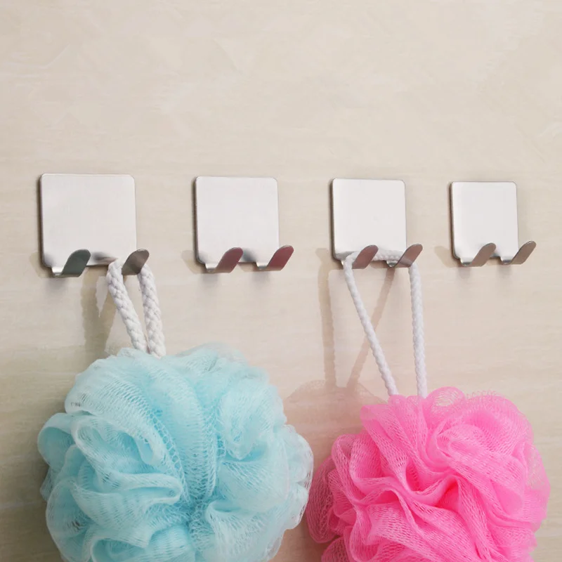 4Pcs/Set 304 Stainless Steel Hanging Hooks Racks Kitchen Bathroom Shower Towel Wall Strong Sticker Double Hook Tools|rack kitchen|hook rackkitchen