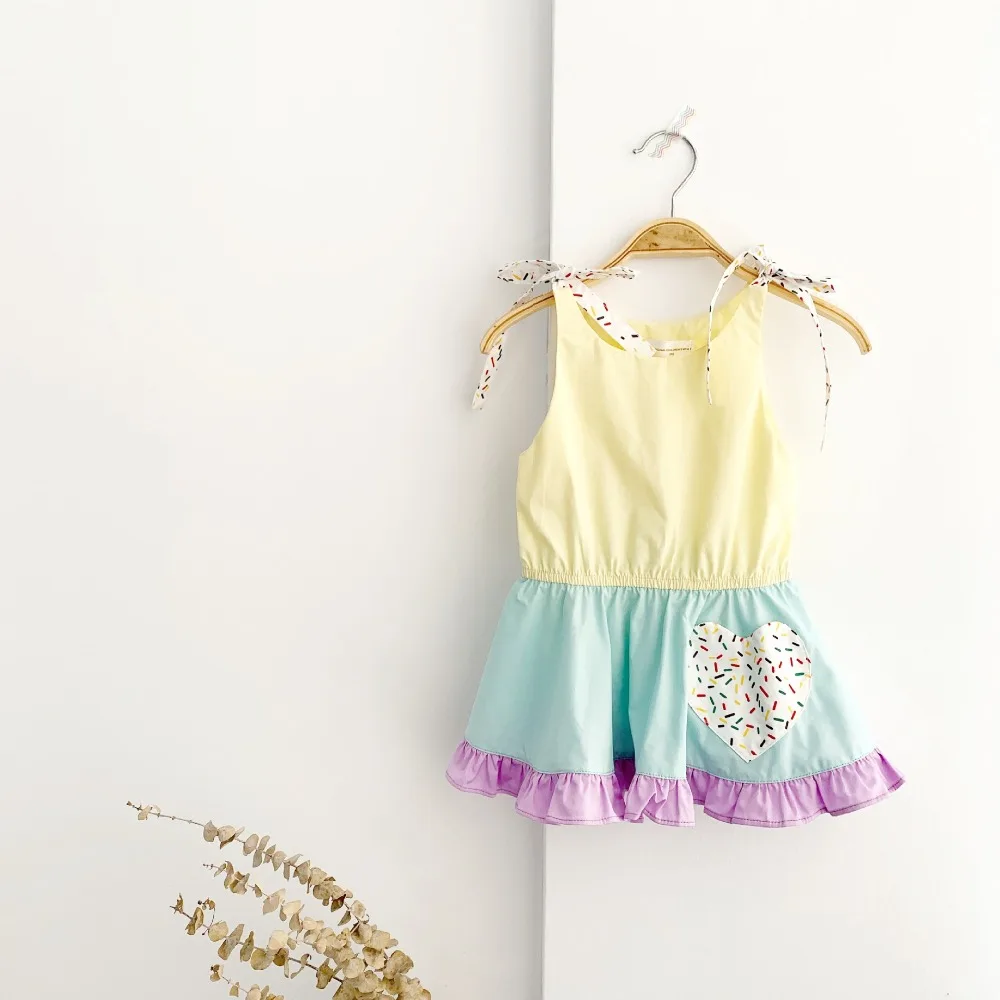 Летнее платье для девочек, без рукавов, хлопок, с оборками, яркие цвета, красивое платье для маленьких девочек