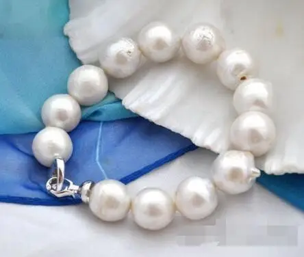 

Shipping >>>>Rare huge 8"14mm round white reborn keshi pearl bracelet