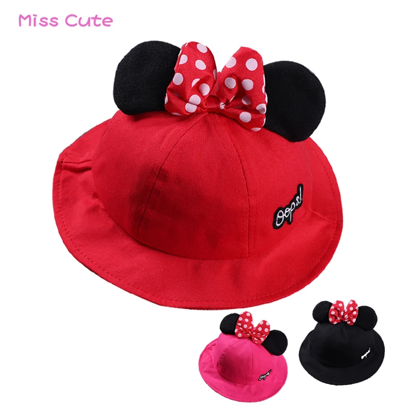 

2019 Cartoon Baby Sun Hat Cute Dot Mickey Ears Big Bow Baby Cap Hat Kids Cotton fisherman hat Summer Girls Boys Visor Sun Hat