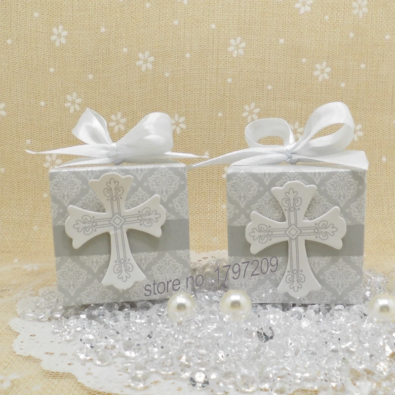 50pcs Cross Candy Favor Box Christening Baby Shower Wedding Party Bomboniere Wrap Holders with