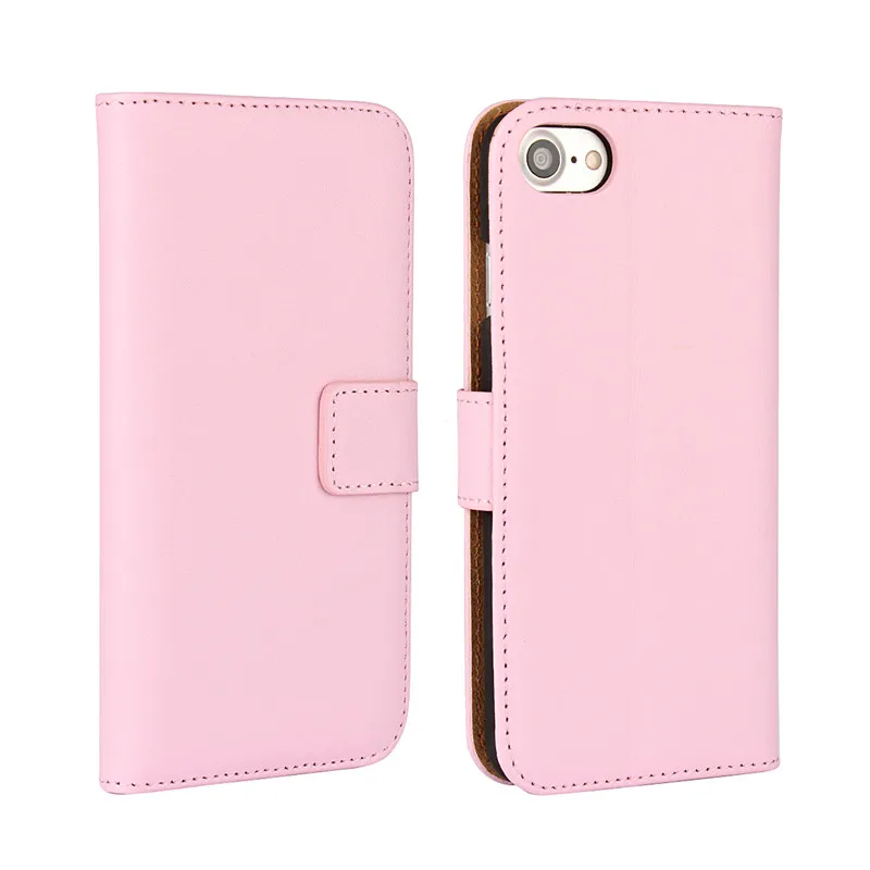 Чехол из натуральной кожи для iPhone 7, откидная подставка, задняя крышка для телефона, кошелек со слотом для карт, стиль книги для iPhone 8, 7, 6s Plus, чехол - Цвет: pink