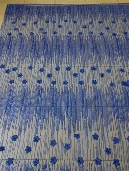 

Blue glued glitter tulle Lace Fabric with beads and 3d BZL-120311 Hot selling glued glitter lace fabric for dance dress