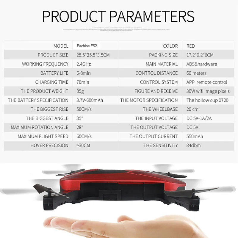 Высокое качество Eachine E52 RC селфи Дрон со складной рукояткой 4CH 2,4G 0.3MP камера WiFi FPV RC Квадрокоптер BNF RTF