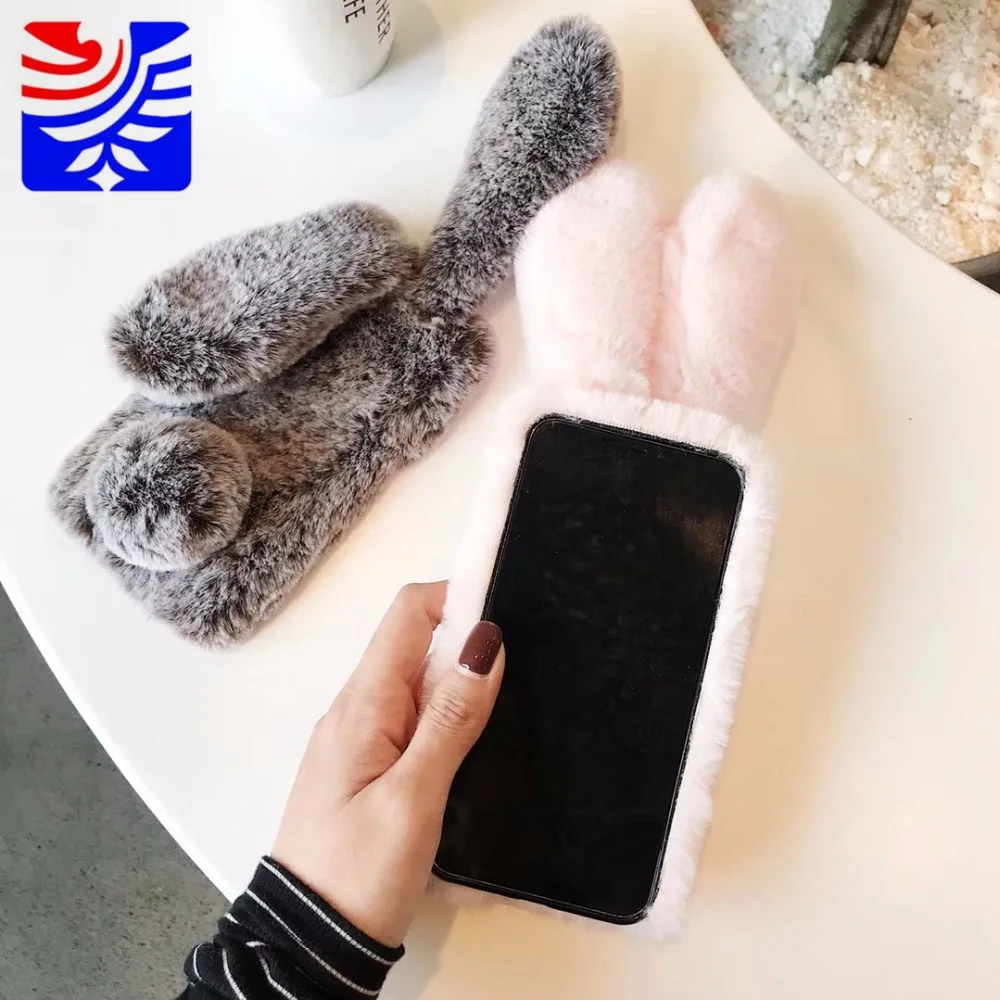 PEIPENG 3D Cute animal rabbit Hairy Warm Fur phone case For iPhone 7 Plus Silicone Case For iPhone X XS Mas 8 7 6 6s Plus XR lifeproof case iphone 8