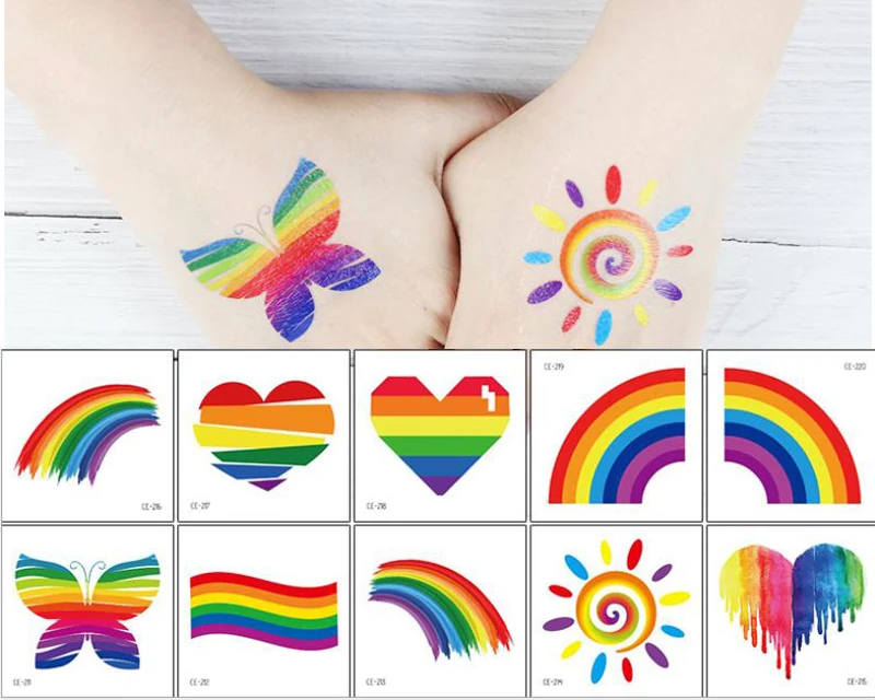 

Temporary Tatoo Fake Tattoo Sticker Rainbow Face Hand Foot Tattoos Stickers Tatouage Waterproof Tatto For Kids Men Women Girl