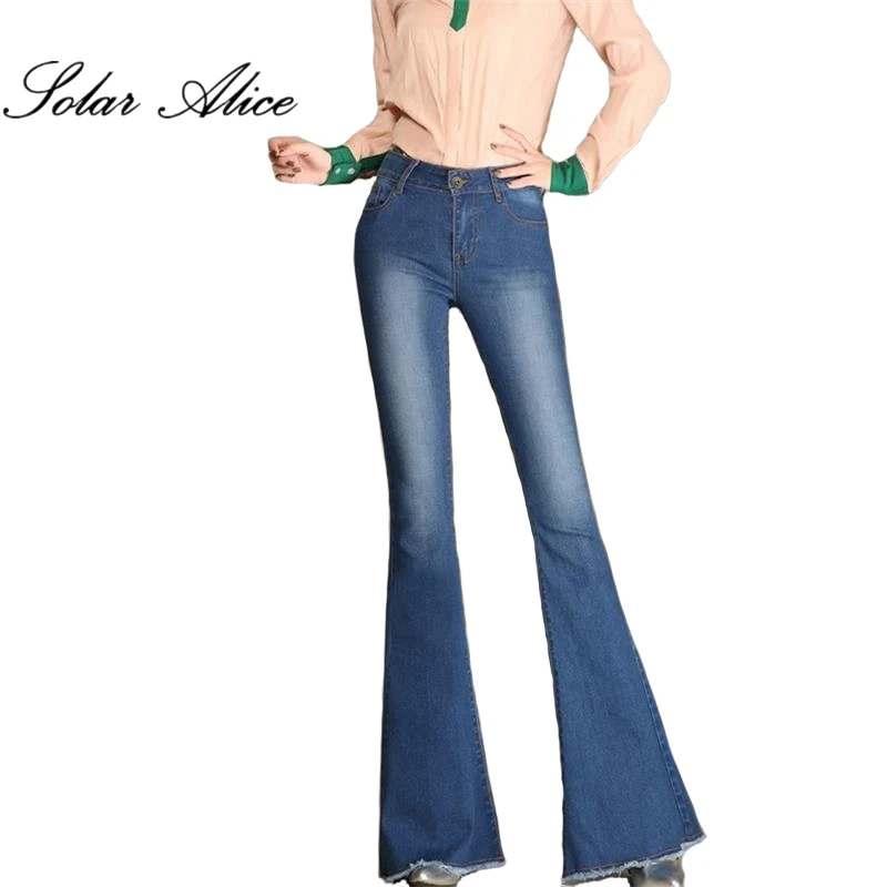 Free Shipping 2017 Spring Women's Flare Burrs Jeans Color