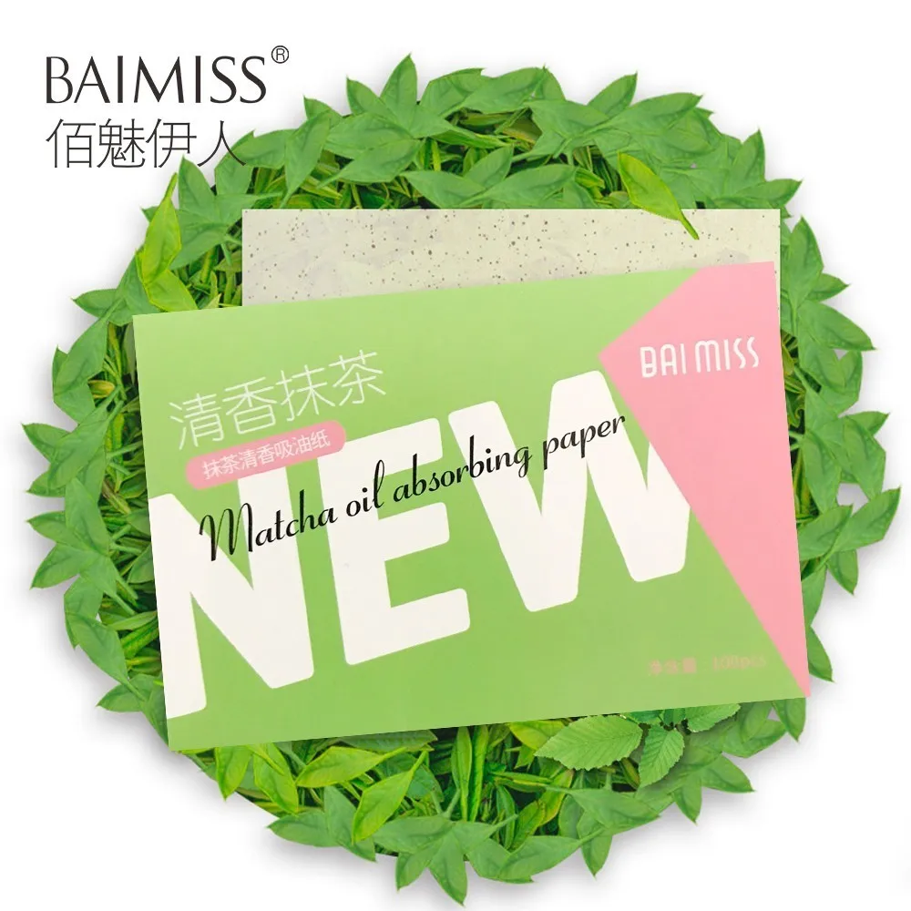 

BAIMISS Matcha Oil Control Absorbent Paper Oil Absorbing Sheets Deep Cleanser Face Tool Blackhead Remover Acne Treatment 100PCS