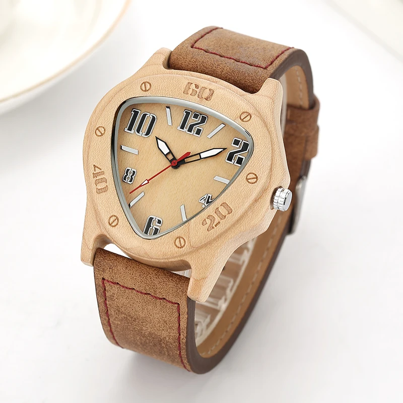 Creative Triangle Shape Wood Watches Mens Wooden Sports Clock Fashion