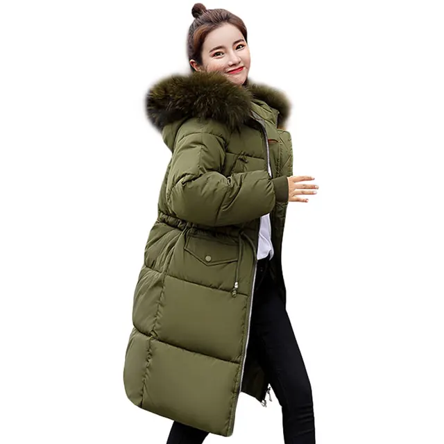 Fashion Big Fur Hooded Coat Female Plus Size Cotton Padded Jacket Thick ...