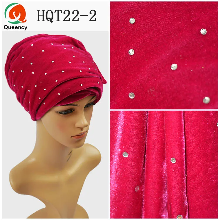 

HQT22 African Headtie Woman Velvet Head wrap Ladies Velvet Multiple Styles Velvet Turbans Head wrap Hijab Head wrap