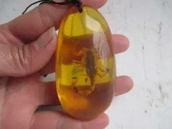 

3.03 inch / Elaborate Chinese artificial amber resin scorpion necklace pendant