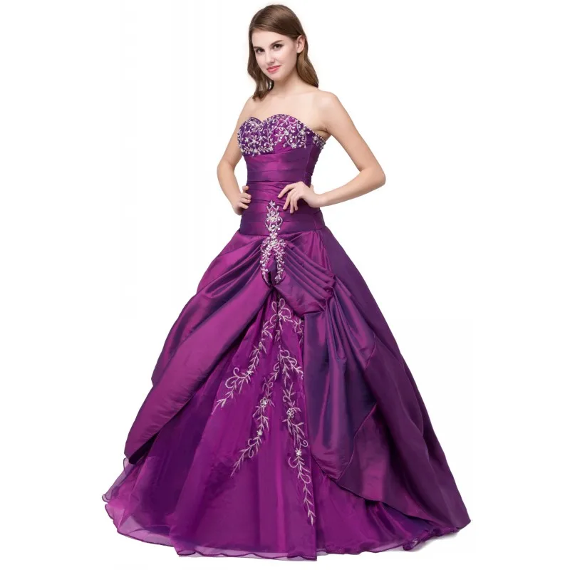 

Ready To Ship Purple Quinceanera dress Embrodiery Crystals Sweetheart Vintage Ball Gowns Taffeta debutante gown Dress