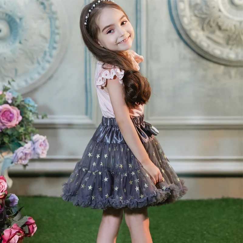 B&N Girls Fluffy 1-10 Years Chiffon Pettiskirt Children Ballet Skirts With Stars For Party Dance Princess Girl Tulle Miniskirt6