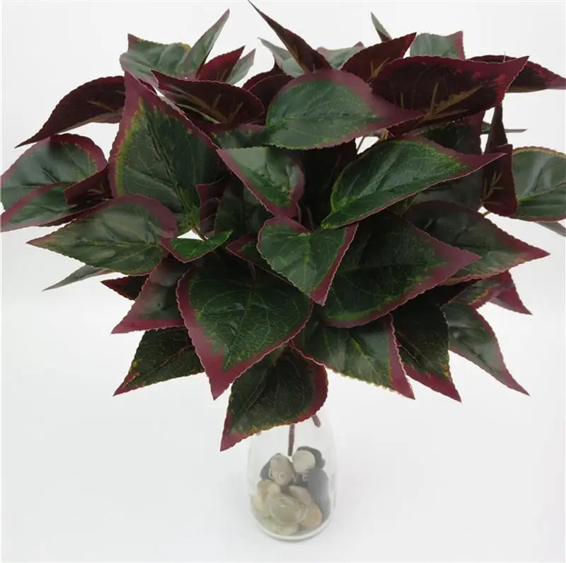 

2pcs Simulation Plant Red Edge Rich Leaves Artificial Leaf Flowers Simulation For Bouquet Garland Wedding Decoration