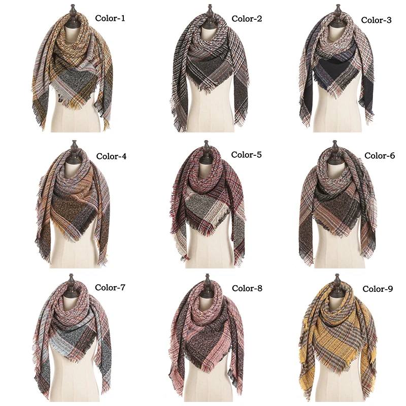 2021 new Cashmere Scarf For Women Plaid Knitted Triangle Pashmina Winter Warm Shawl Wraps Bufanda Female Soft Neck Echarpe