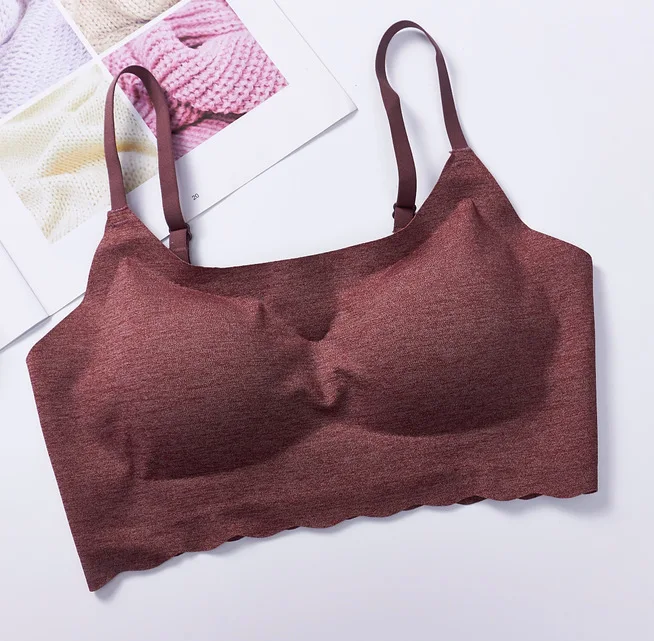 light brown PAERLAN лучшие продажи полный CBup тонкое нижнее белье маленький бюстгальтер беспроводной несъемный женский бюстгальтер полноразмерный бюстгальтер однотонного цвета - Цвет: light brown