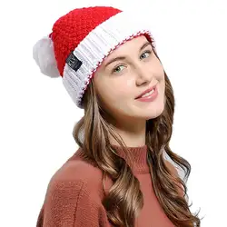 Для женщин зимние вязаные вязаный крючком Рождественская шапка мешковатые помпонами Лыжная шапка с манжетами теплый праздник Рождество