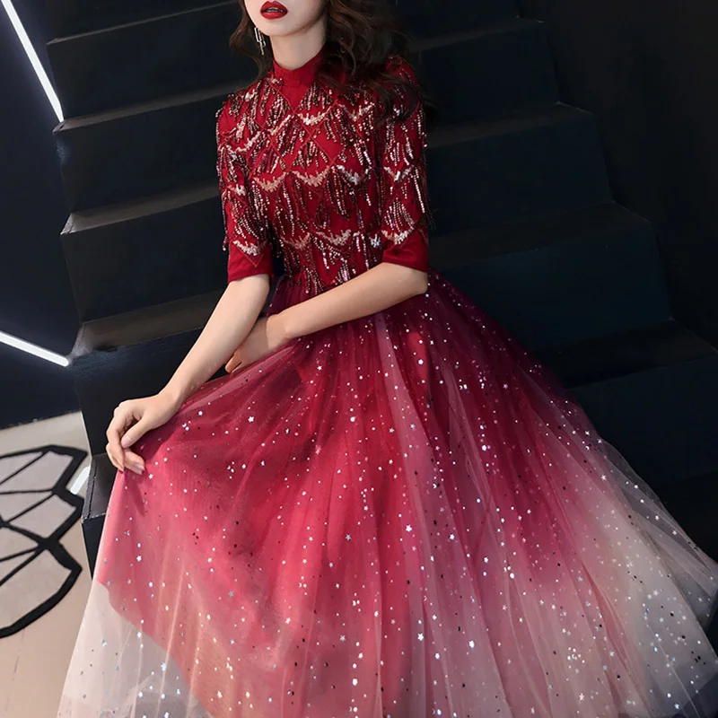 

Women clothes 2019 Sequin banquet annual meeting elegant vintage ceremony midi clothing long sleeves slim night party long dress