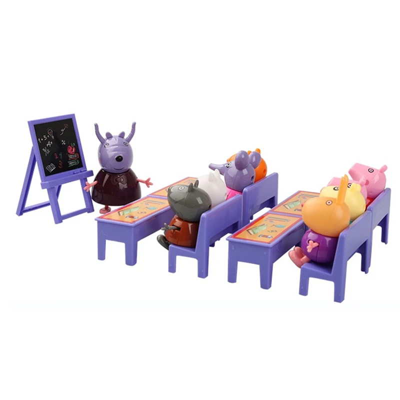 Подлинный Свинка Пеппа игрушка классная парта маленький партнер набор Джордж свинка Peluche фигурки аниме игрушки для детей подарок - Цвет: No Box