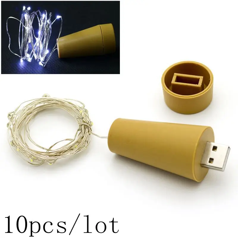 

10pcs USB Rechargeable 2m LED String Lamps Garland Wire Wine Bottle Stopper Light Cork Shaped For Party Wedding Home Decoration