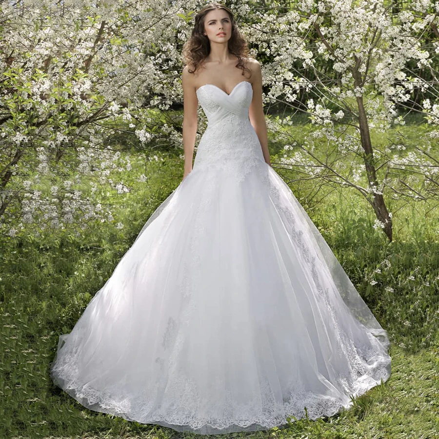 

2019 Princess Sweetheart Tulle Wedding Dress for Bride Sleeveless Applique Pleats Mermaid Bridal Gown Vestido De Noiva