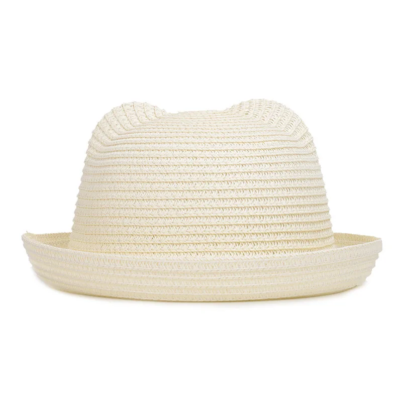 Children Straw Paper Sun Hat Two Design Cute Ears 2-5 Years Boys Girls Summer Plain Beach Hat Brown Khaki Ivory Orange Yellow sun hat sun protection hat