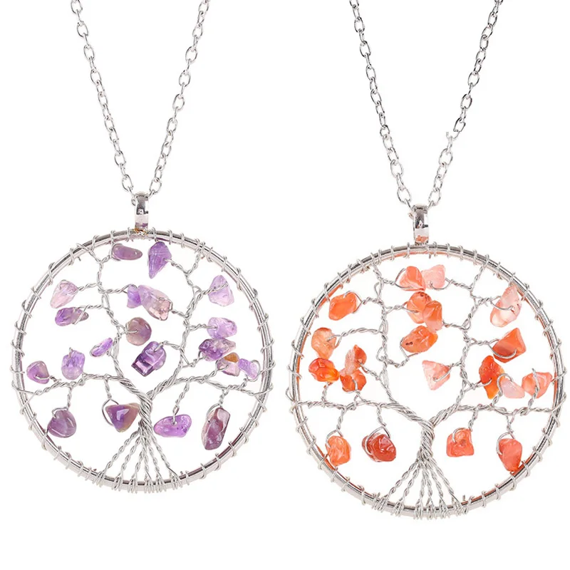 

Reiki 7Chakra Natural Stone Amulet Healing Crystal Pendant Pendant for Necklace Tree of Life Pendulums for Women Girl Jewelry