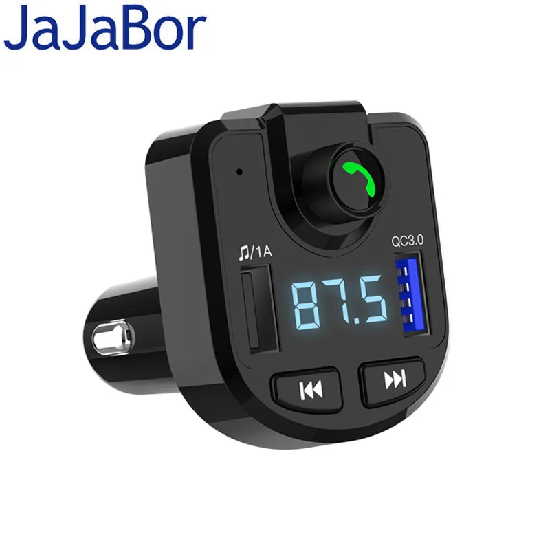 

JaJaBor FM Transmitter Wireless Handsfree Bluetooth Car Kit Dual USB Car Charger 5V 3A QC3.0 Quick Charge Noise Suppression