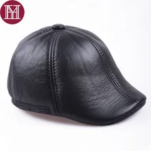 Новое поступление зимняя мужская натуральная кожаная кепка настоящие кожаные бейсболки ушные Теплый головной убор мужские брендовые кепки подарок для папы