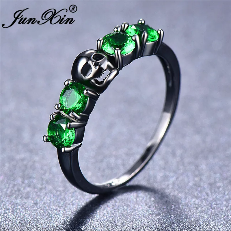 

Punk Female Skull Rings For Women Vintage Black Gold Green Rose Red Zircon Stone Ring Fashion Wedding Jewelry
