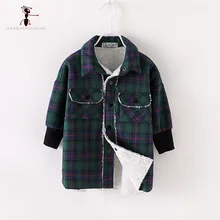 Kung Fu Ant/осенне-зимняя плюшевая рубашка для мальчиков теплая детская рубашка с отворотным воротником и эластичными манжетами внутри, с двумя карманами