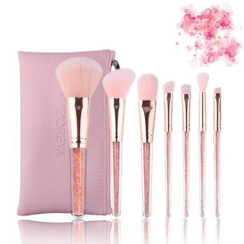 

7Pcs Pink Crystal Diamond Makeup Brushes with Leather Cosmetic Bag Foundation Eyeshadow Blush Powder Concealer Make up Tool Kit