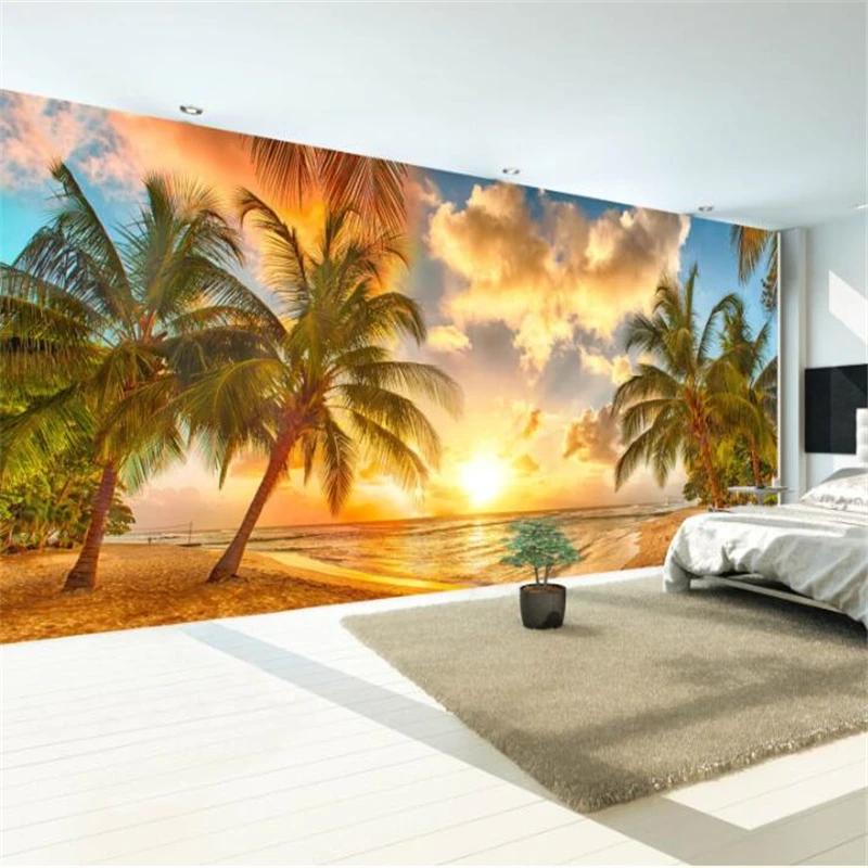 

beibehang Wallpaper Customize Wallpaper Mural HD Huge Seaside Evening Sun Cocos Landscape Living Room Bedroom Backdrop Wall