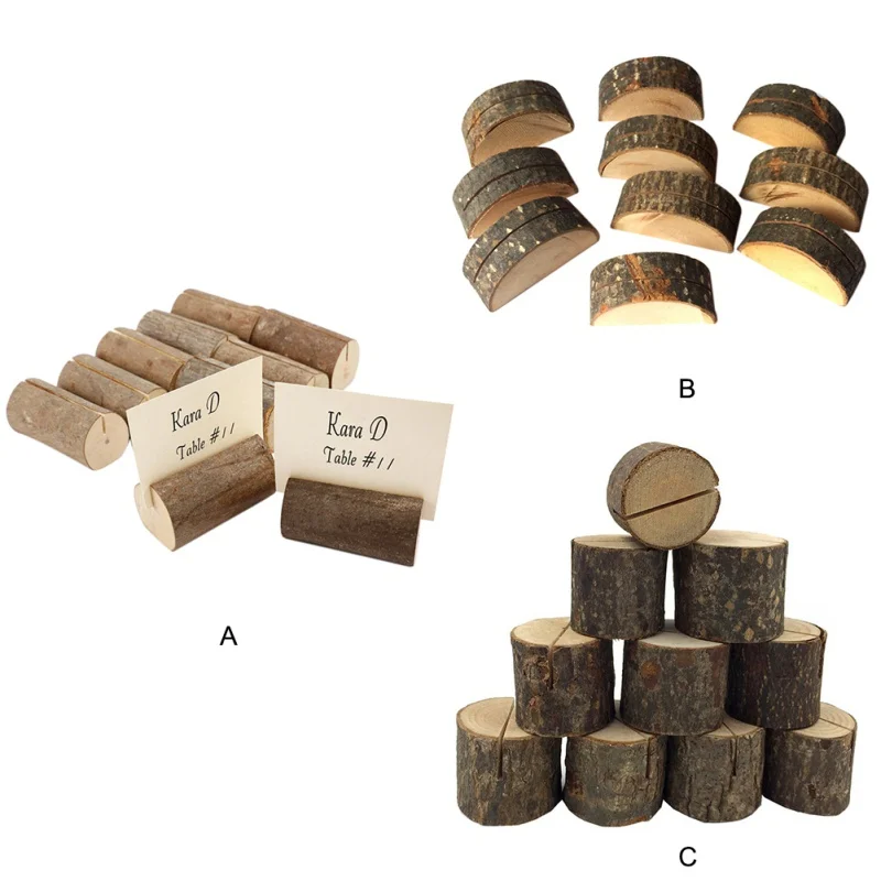 

New Wedding Decorations Wooden Name Place Card Holders Stump Shape Stand Number Name Table Menu Holder Party Supplies
