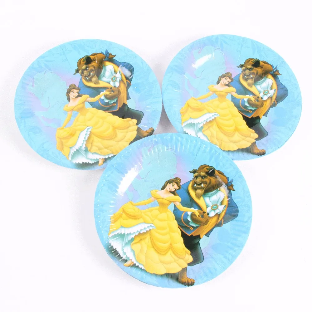 

10 pcs/lot Cartoon Paper Plate Beauty & The Beast Kids Birthday Party Supply Event Party Supplies Party Decoration Set 7 inch