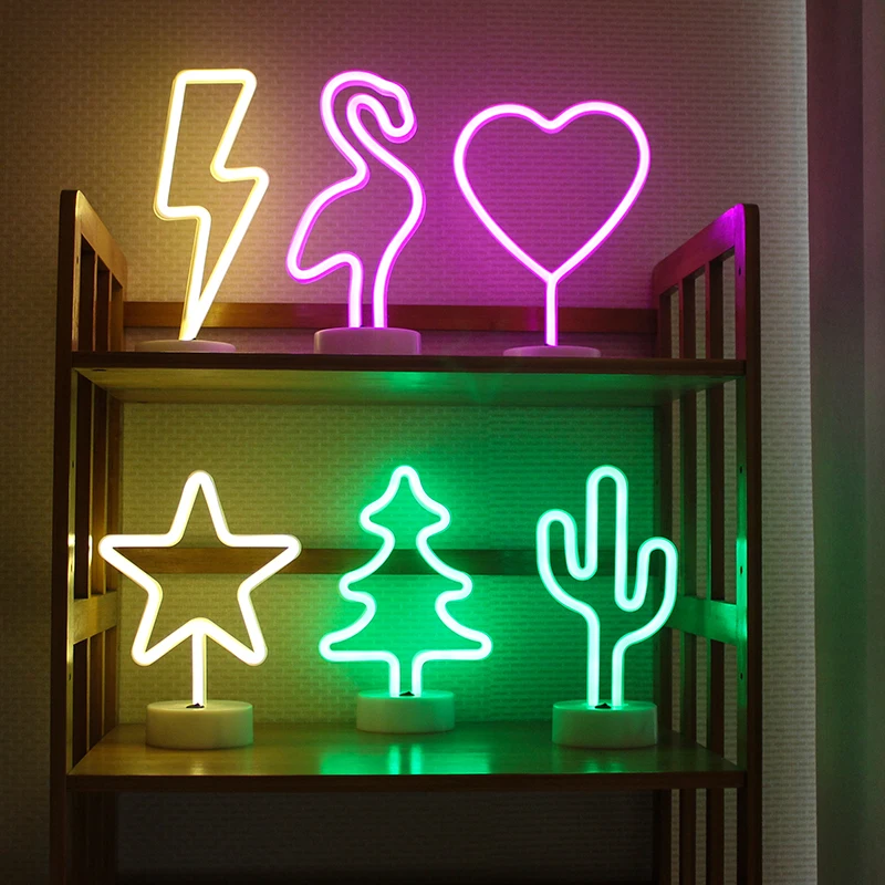 

Neon Light Flamingo Heart Star Angle Light Table Night Lights Xmas Home Party Festival Table Decoration Child Gifts Light