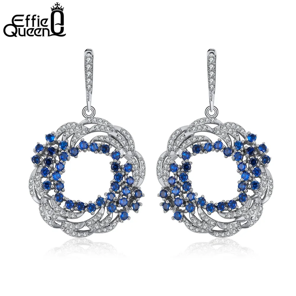 

Effie Queen Trendy Stud Earrings Hollow Design Pave Blue & Clear AAA Cubic Zircon Luxury Wedding Earring Jewelry For Women DE183