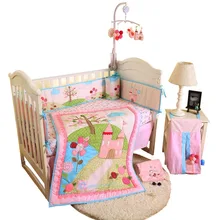 4 шт., комплект хлопковой кроватки для мальчиков и девочек, Комплект постельного белья с рисунком из мультфильма, постельное белье, юбка-бампер